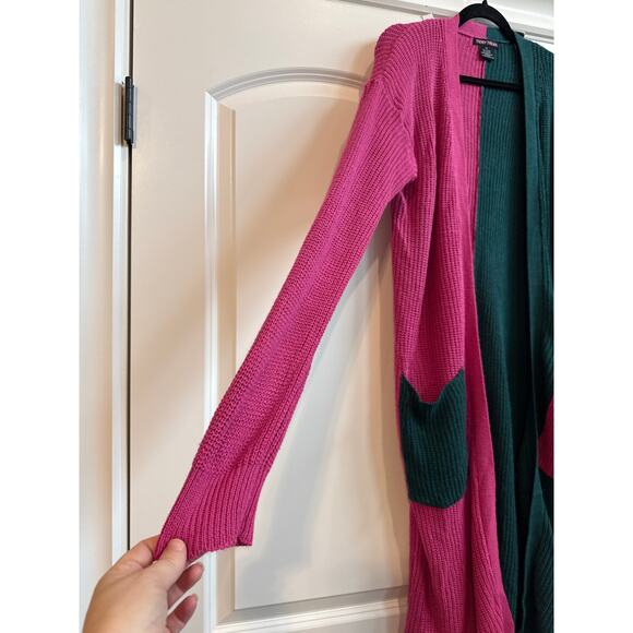 Trendy Threads Two Tone Block Style Long Lined Open Front Cardigan with Pockets - Picture 8 of 9